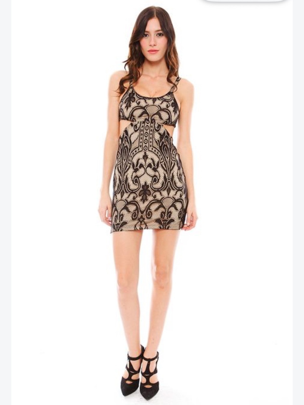 Lovers + Friends Black and Beige Cutout Mini Dress